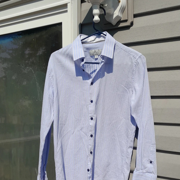 Christian Lacroix Mens M Blue and White Casual Button Down Shirt 100% Cotton - Picture 3 of 5